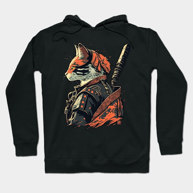 Fierce Feline Warrior: The Samurai Cat Hoodie by AEndromeda